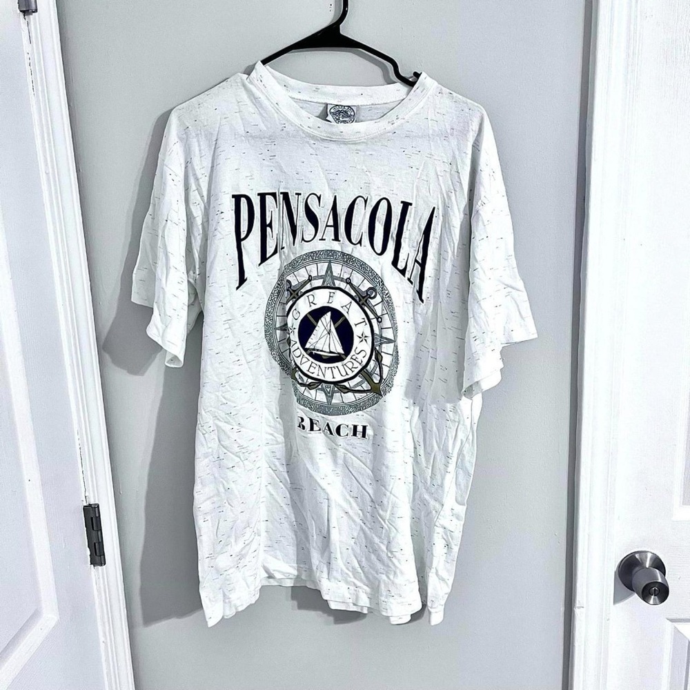 Stanley Micheals Greyish White Pensacola Beach Graphic T-Shirt